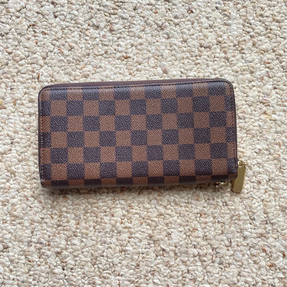 Brown Checkered Wallet / Vegan Leather / Designer Inspired